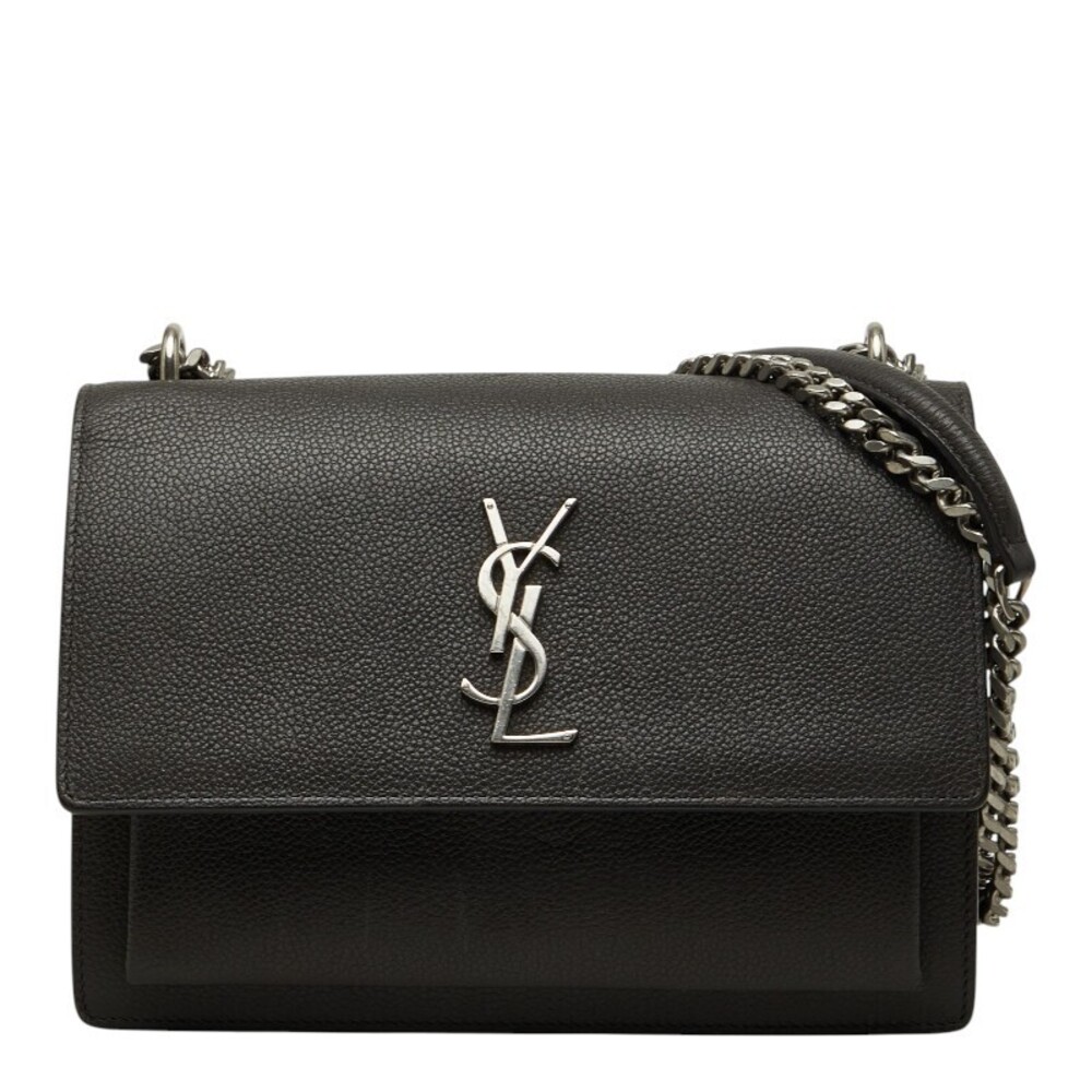 Saint Laurent YSL Sunset Chain Shoulder Bag Gray Leather